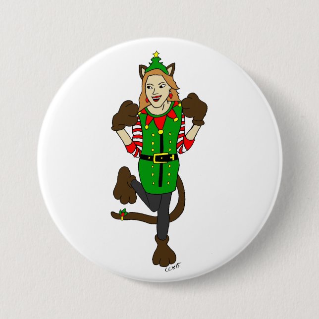 a Christmas catgirl  Button (Front)