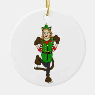 a Christmas catgirl Ceramic Ornament