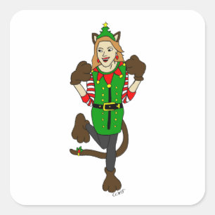 a Christmas catgirl Square Sticker