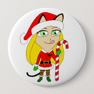 a Christmas chibi catgirl 4 Inch Round Button