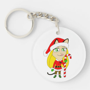 a Christmas chibi catgirl Keychain