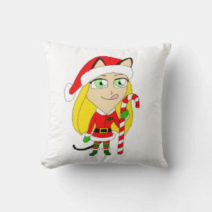 a Christmas chibi catgirl Throw Pillow