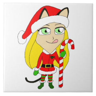 a Christmas chibi catgirl  Tile