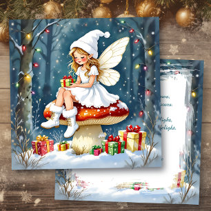 A Christmas Fairy on a Mushroom Cottage Core Card