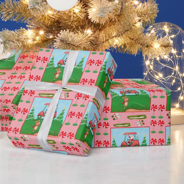 A Christmas Golf Outing With Santa And Reindeer Wrapping Paper (Holidays)