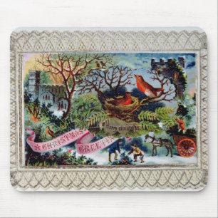A Christmas Greeting, Victorian postcard Mouse Pad