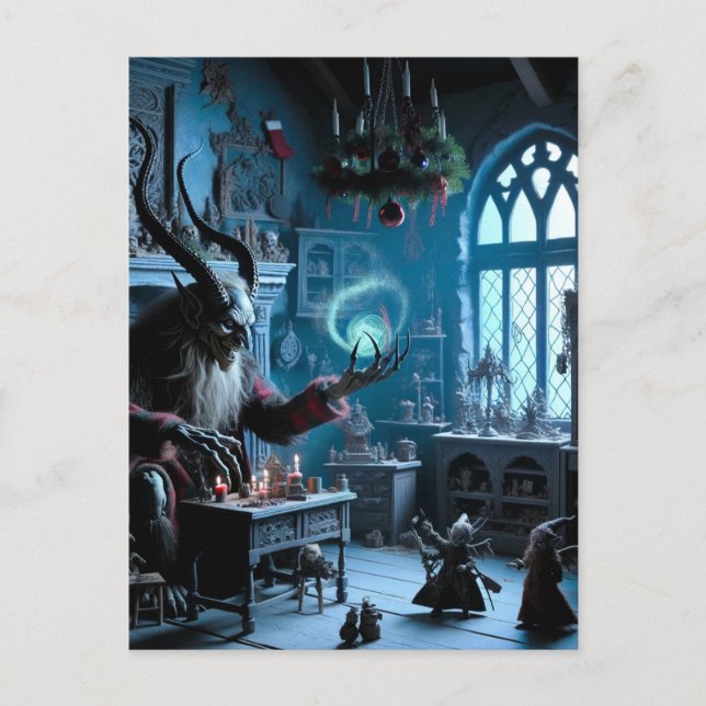 A Christmas Horror Krampus AI Generated Art Postcard (Front)