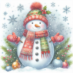A Christmas Snowman on a Cold and Snowy