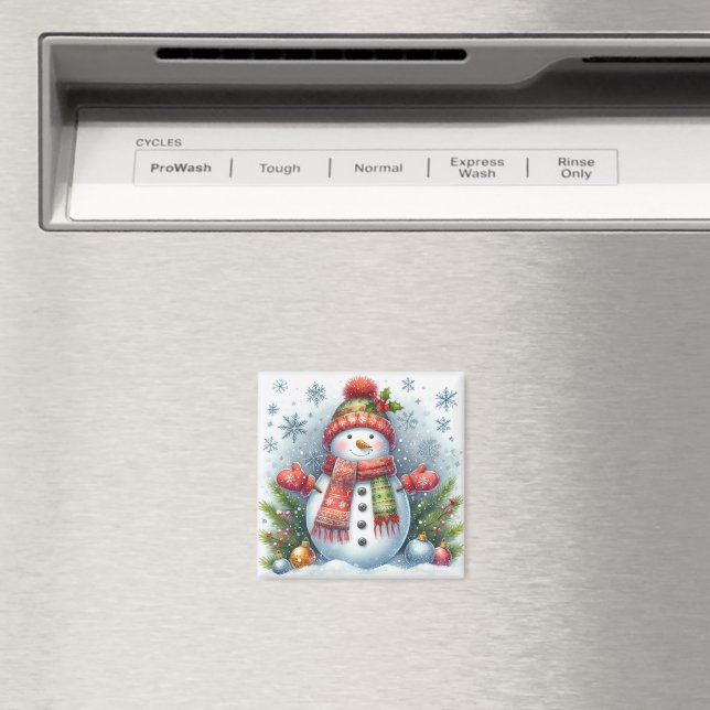 A Christmas Snowman on a Cold and Snowy Magnet (In Situ (Dishwasher))