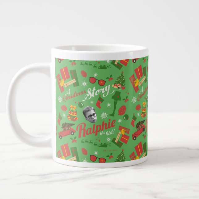 A Christmas Story Green Icon Pattern Large Coffee Mug (Left)