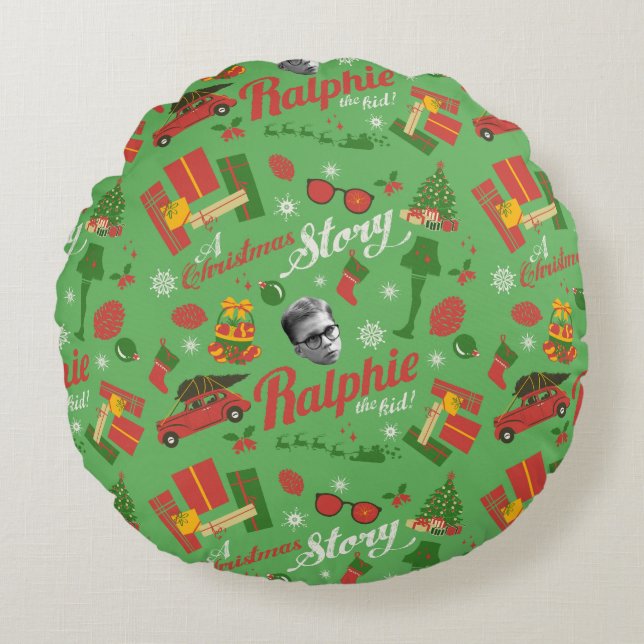 A Christmas Story Green Icon Pattern Round Pillow (Front)