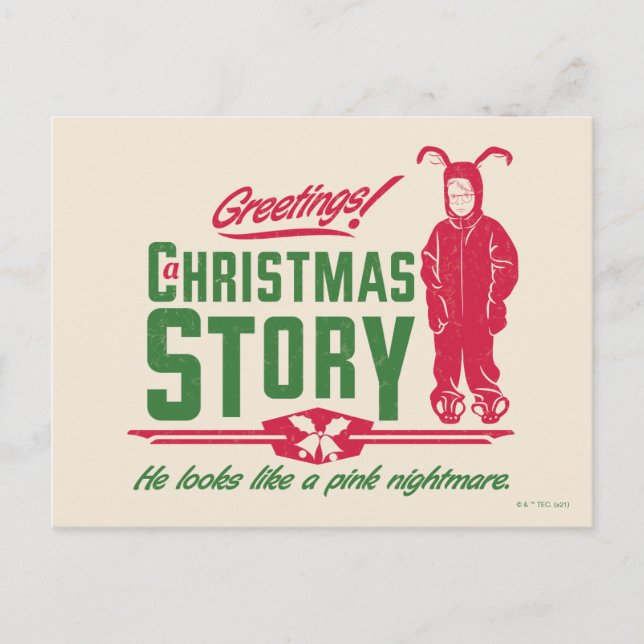 A Christmas Story | He Looks Like a Pink Nightmare Holiday Postcard (Front)