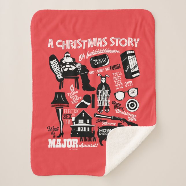 A Christmas Story Icons Graphic Sherpa Blanket (Front)