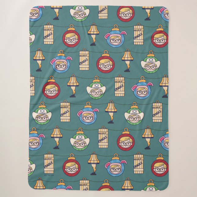 A Christmas Story | Ralphie and Ornaments Pattern Sherpa Blanket (Front)