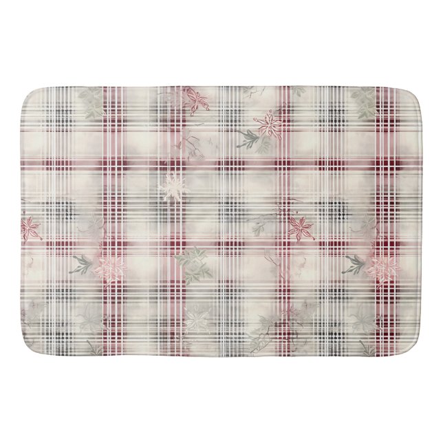 A Christmas Tartan Floral Design Series #13 Bath Mat (Front)