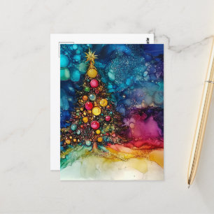 A Christmas Tree Alcohol Inks Postcard