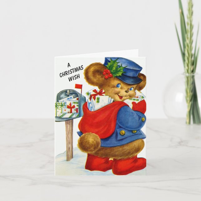 A Christmas Wish Santa Holiday Postman Bear Card (Front)