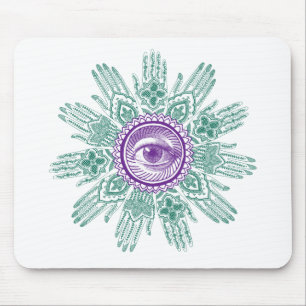 A circle of hands and an Eye Mouse Pad