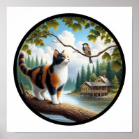 A circular 3D image of a beautiful Calico cat 