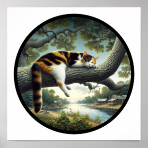 A circular 3D image of a beautiful Calico cat  Poster