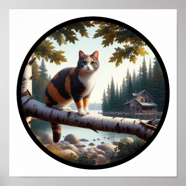 A circular 3D image of a beautiful Calico cat  Poster (Front)