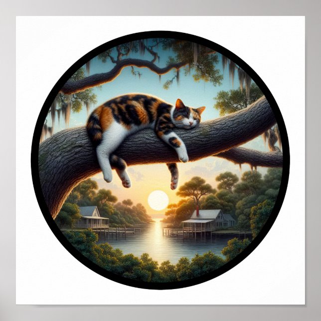 A circular 3D image of a beautiful Calico cat  Poster (Front)