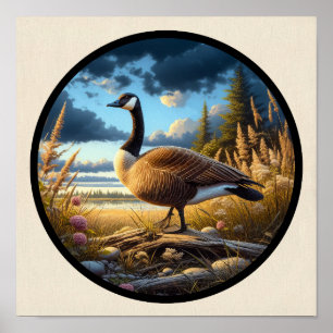A Circular 3D Image of a Beautiful Canada Goose Poster