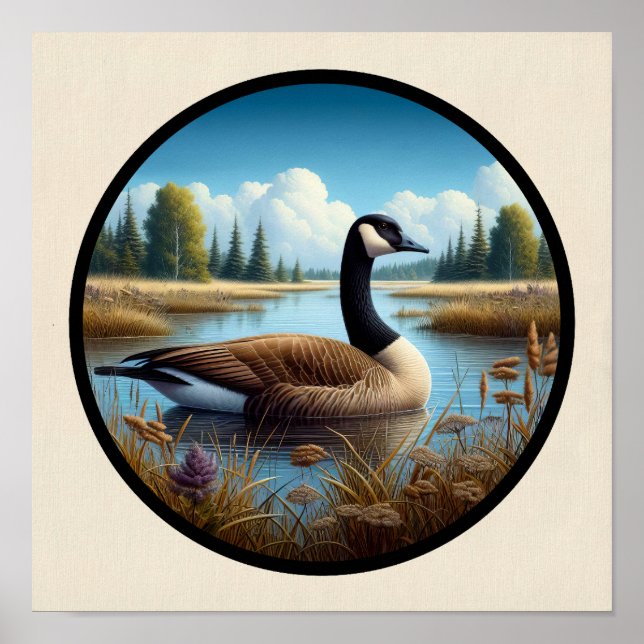 A Circular 3D Image of a Beautiful Canada Goose Poster (Front)