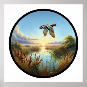 A Circular 3D Image of a Beautiful Canvasback Duck Poster