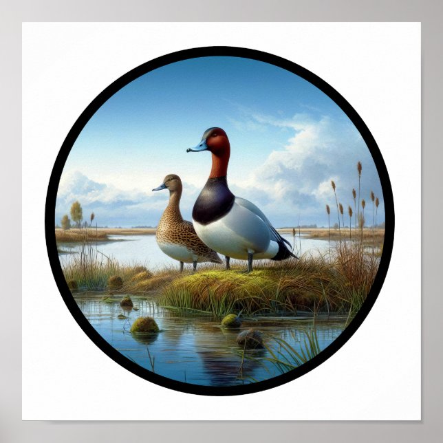 A Circular 3D Image of a Beautiful Canvasback Duck Poster (Front)