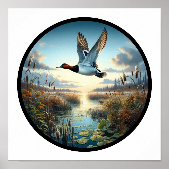 A Circular 3D Image of a Beautiful Canvasback Duck Poster (Front)
