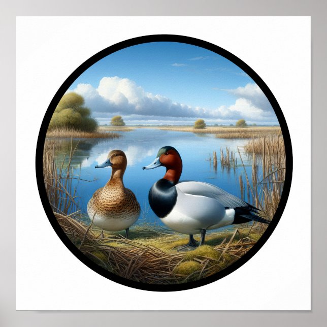 A Circular 3D Image of a Beautiful Canvasback Duck Poster (Front)
