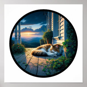 A Circular 3D Image of a Beautiful Maine Coon Cat Poster