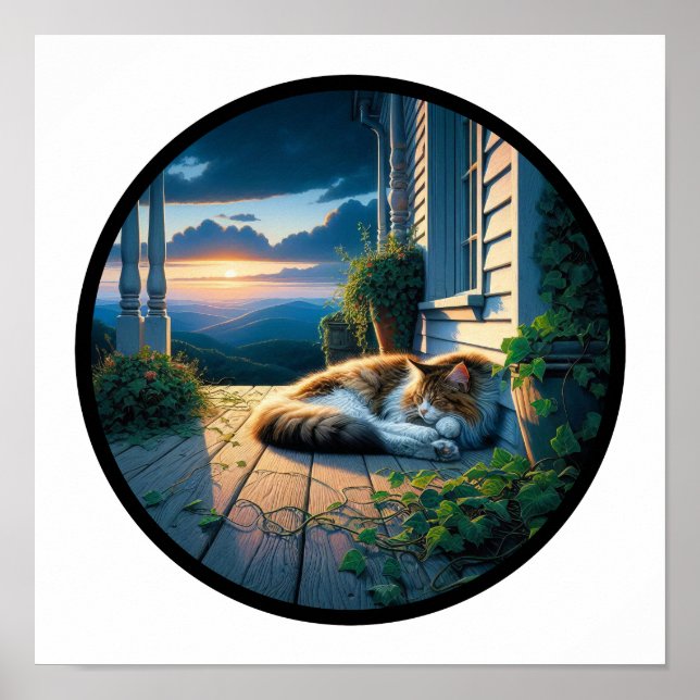A Circular 3D Image of a Beautiful Maine Coon Cat  Poster (Front)