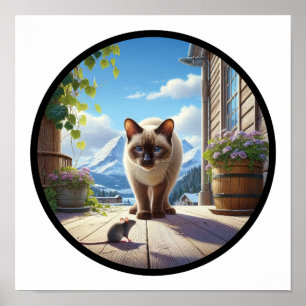 A Circular 3D Image of a Beautiful Siamese Cat Poster