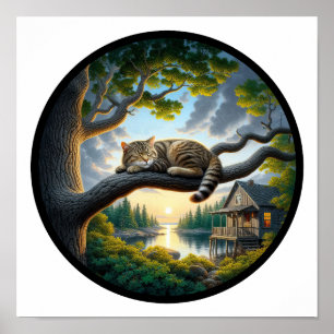 A Circular 3D Image of a Beautiful Tabby Cat  Poster