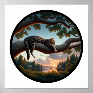 A Circular 3D Image of a Beautiful Tabby Cat  Poster