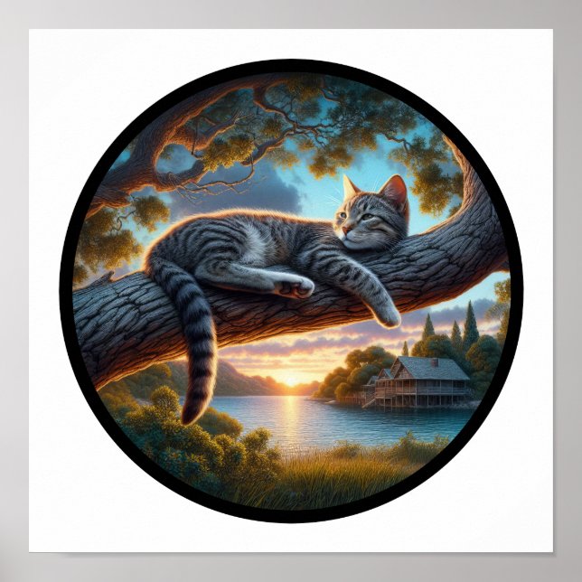 A Circular 3D Image of a Beautiful Tabby Cat  Poster (Front)