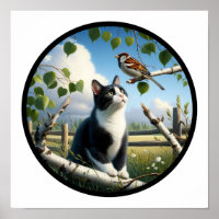 A Circular 3D Image of a Beautiful Tuxedo cat 