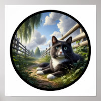 A Circular 3D Image of a Beautiful Tuxedo cat