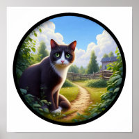 A Circular 3D Image of a Beautiful Tuxedo cat 