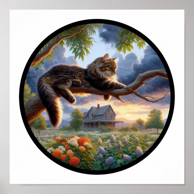 A Circular 3D Image of a Domestic Longhair Cat Poster (Front)