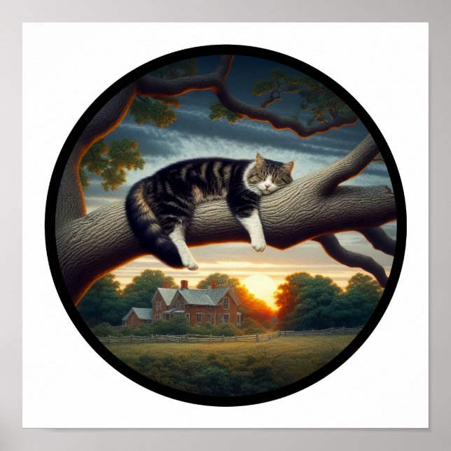 A Circular 3D Image of a Domestic Medium Hair Cat Poster (Front)