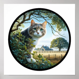 A Circular 3D Image of a Domestic Medium Hair Cat Poster