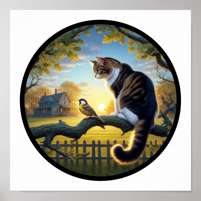 A Circular 3D Image of a Domestic Medium Hair Cat Poster (Front)