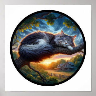 A Circular 3D Image of a Domestic Medium Hair Cat Poster