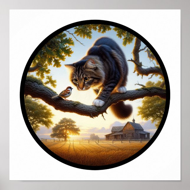 A Circular 3D Image of a Domestic Medium Hair Cat Poster (Front)