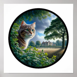 A Circular 3D Image of a Domestic Medium Hair Cat Poster