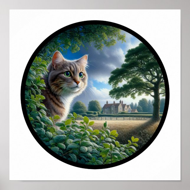 A Circular 3D Image of a Domestic Medium Hair Cat Poster (Front)