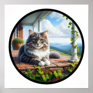 A Circular 3D Image of a Domestic Medium Hair Cat Poster